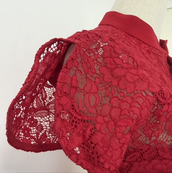 SELF-PORTRAIT Red Fine Lace Mini Dress